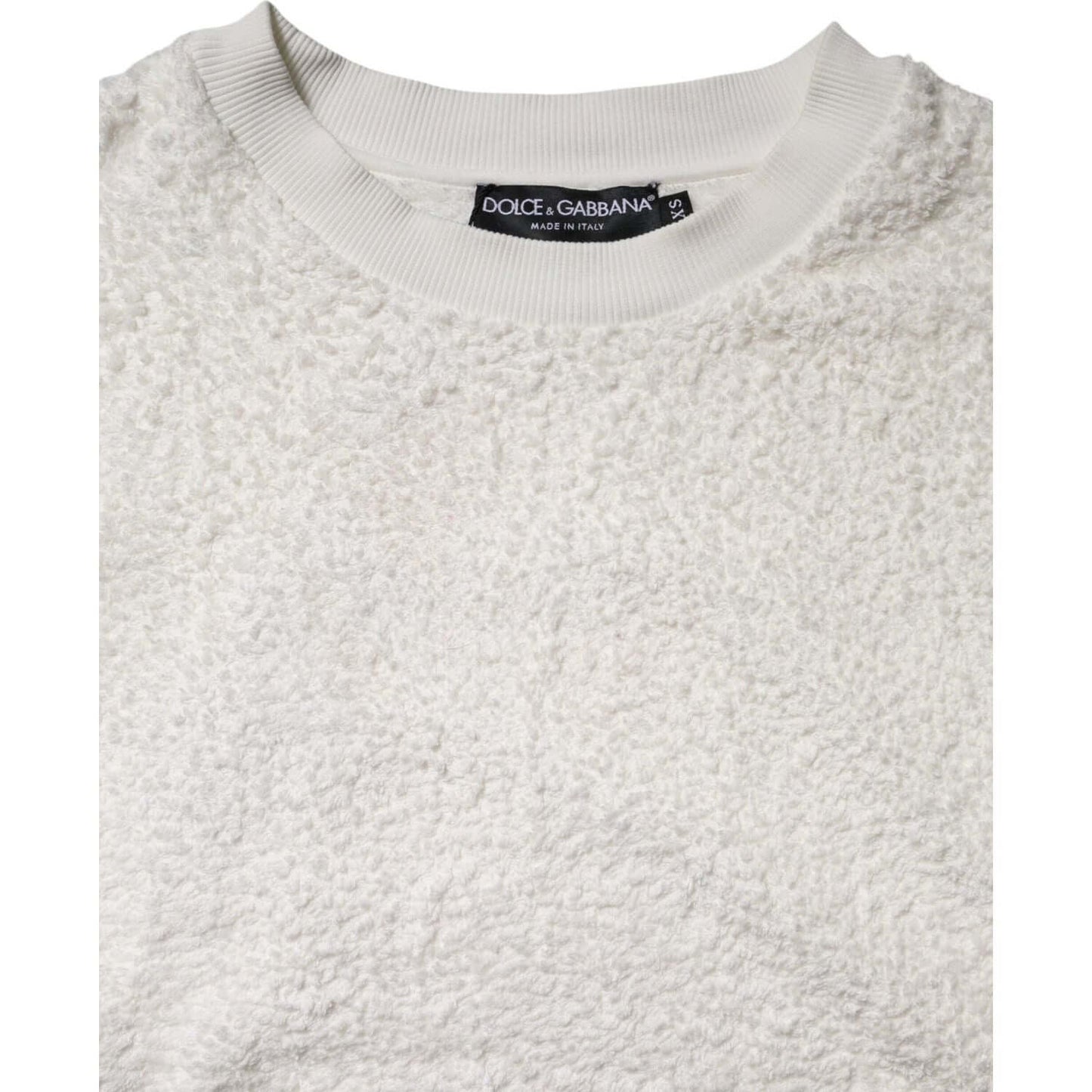 Dolce & Gabbana White Cotton Fleece Crew Neck Sweater TSH90645-44