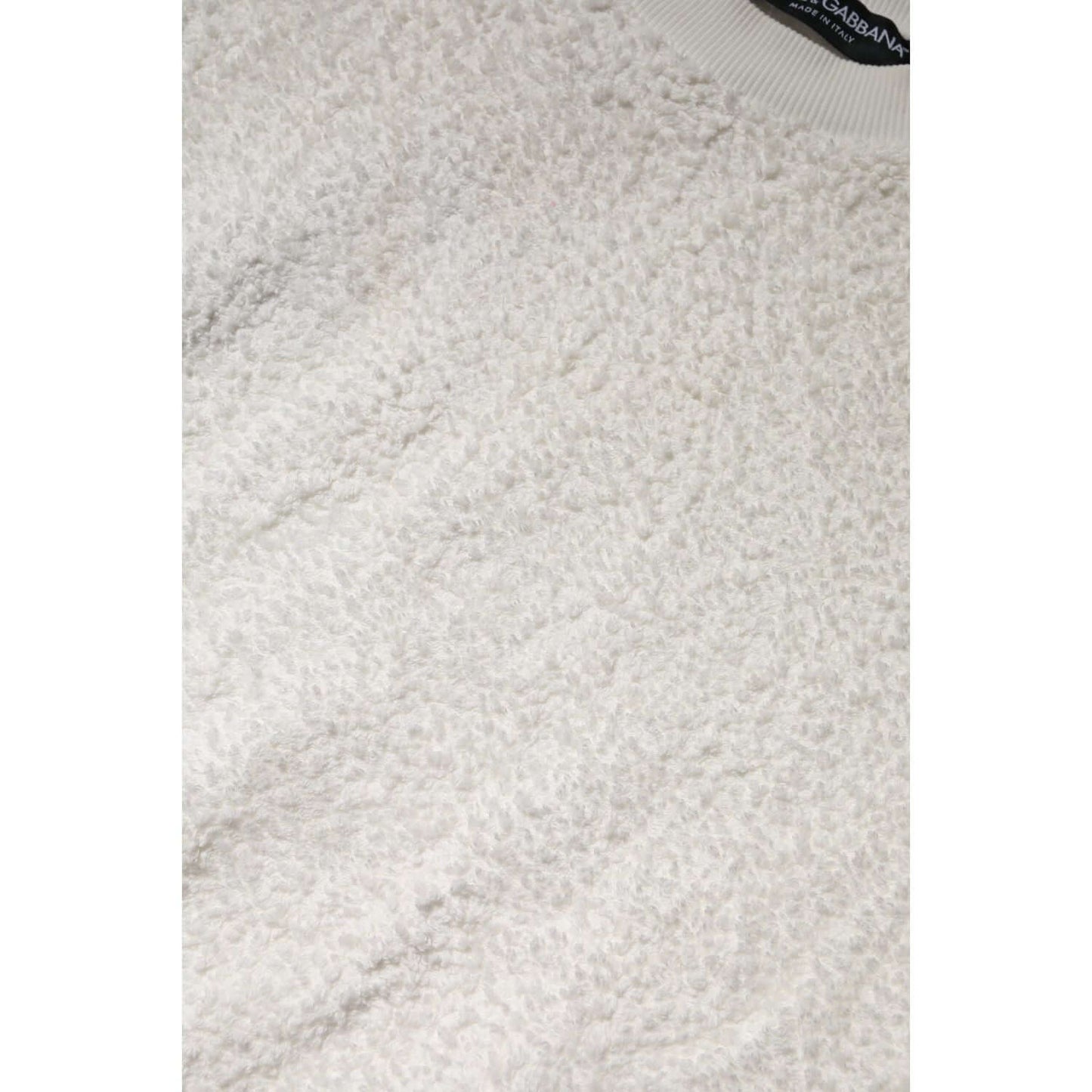 Dolce & Gabbana White Cotton Fleece Crew Neck Sweater TSH90645-44
