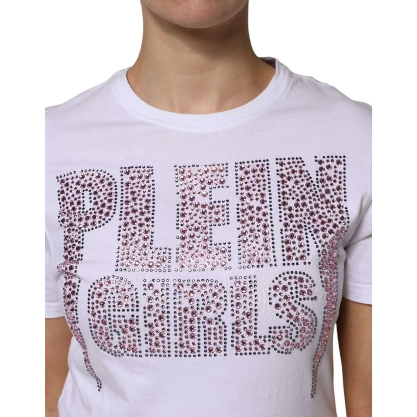 Philipp Plein White Embellished CrewNeck Short Sleeve T-shirt TSH87621-40