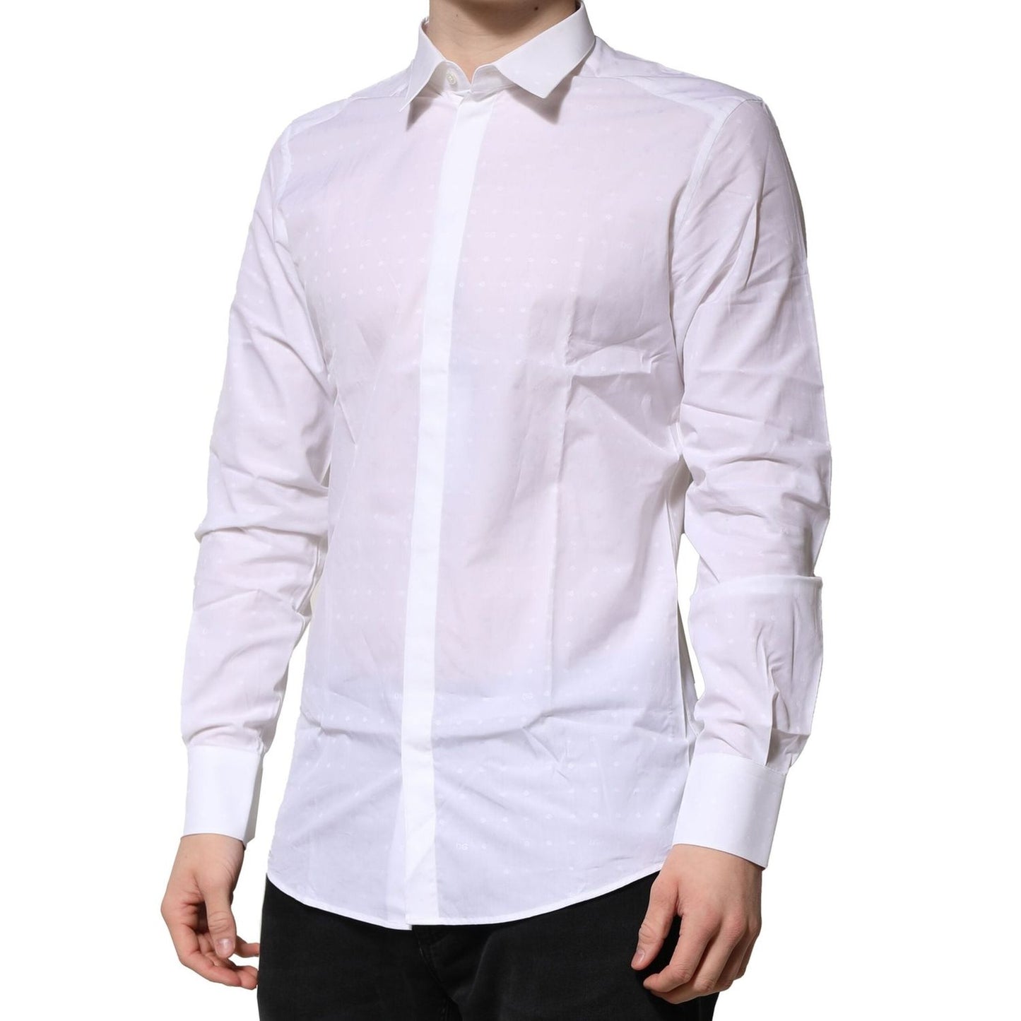 Dolce & Gabbana White Cotton GOLD Long Sleeves Formal Shirt TSH906818-40