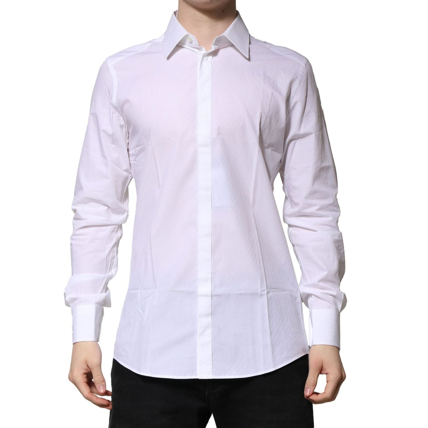 Dolce & Gabbana White Cotton GOLD Long Sleeves Formal Shirt TSH906821-42
