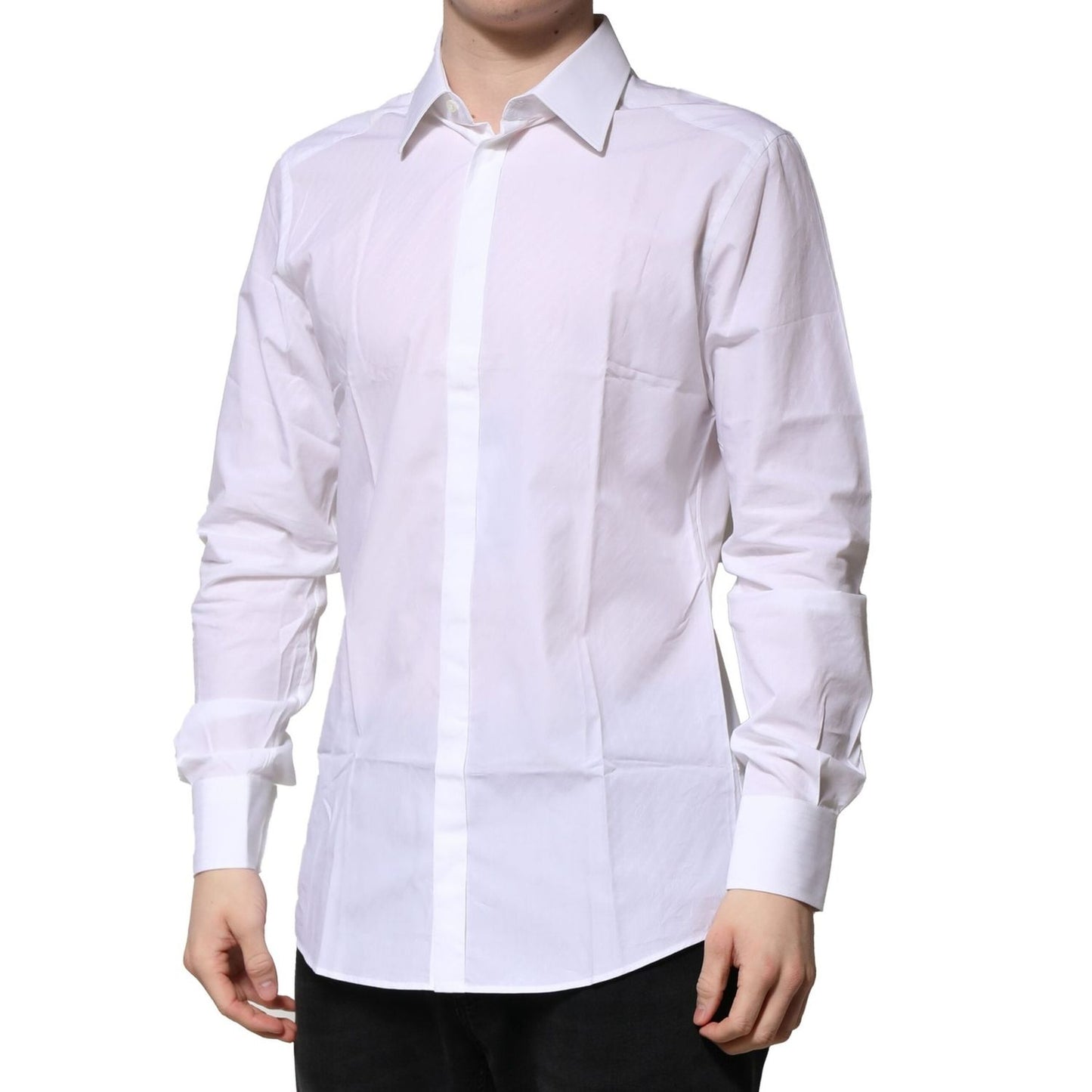 Dolce & Gabbana White Cotton GOLD Long Sleeves Formal Shirt TSH906821-42