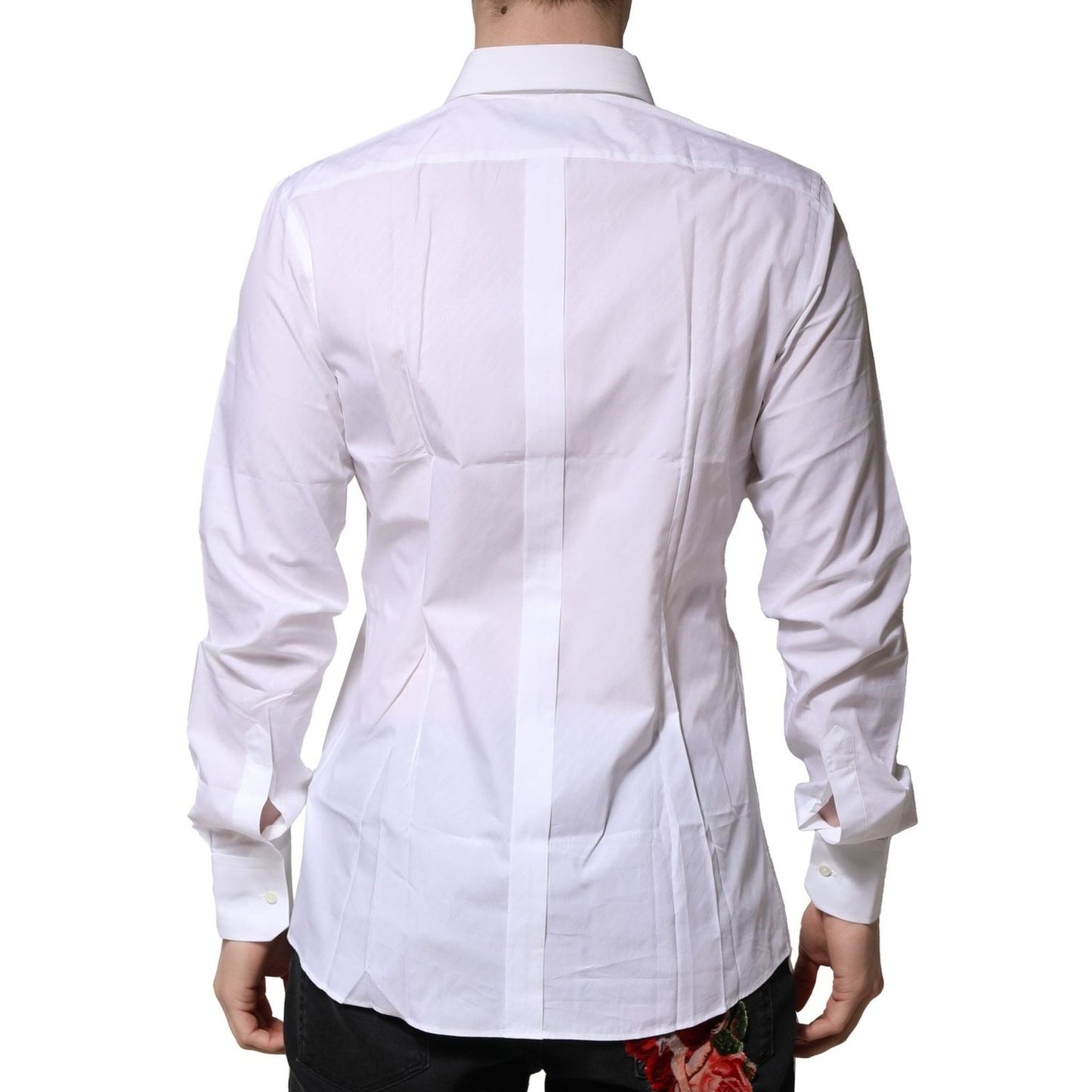 Dolce & Gabbana White Cotton GOLD Long Sleeves Formal Shirt TSH906821-42