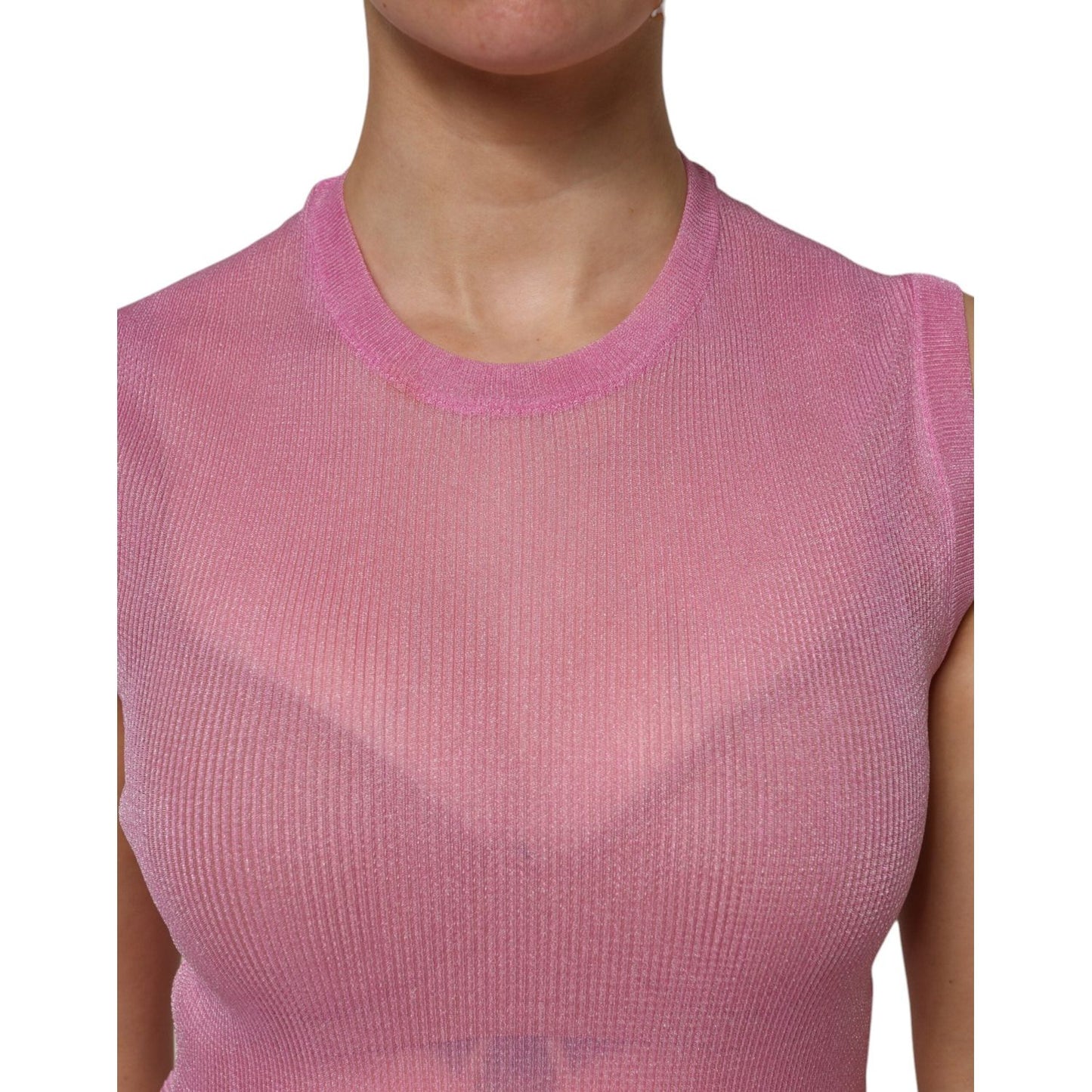 Dolce & Gabbana Pink Polyester Sleeveless Round Neck Tank Top TSH90665-44