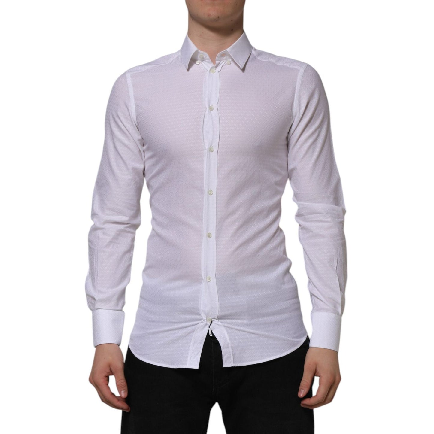 Dolce & Gabbana White Cotton GOLD Long Sleeves Formal Shirt TSH90573-38
