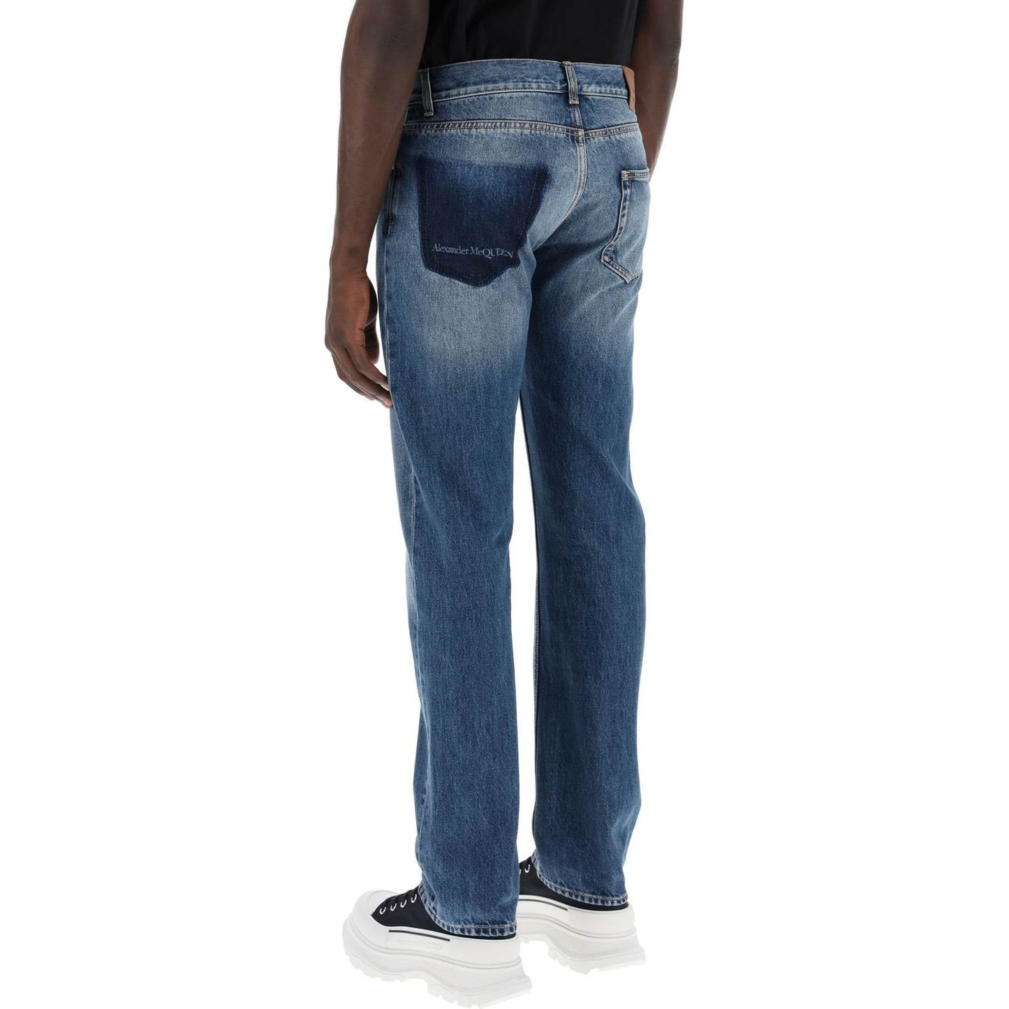 Alexander Mcqueen straight leg jeans with faux pocket on the back. Jeans Alexander Mcqueen Dark Slate Gray