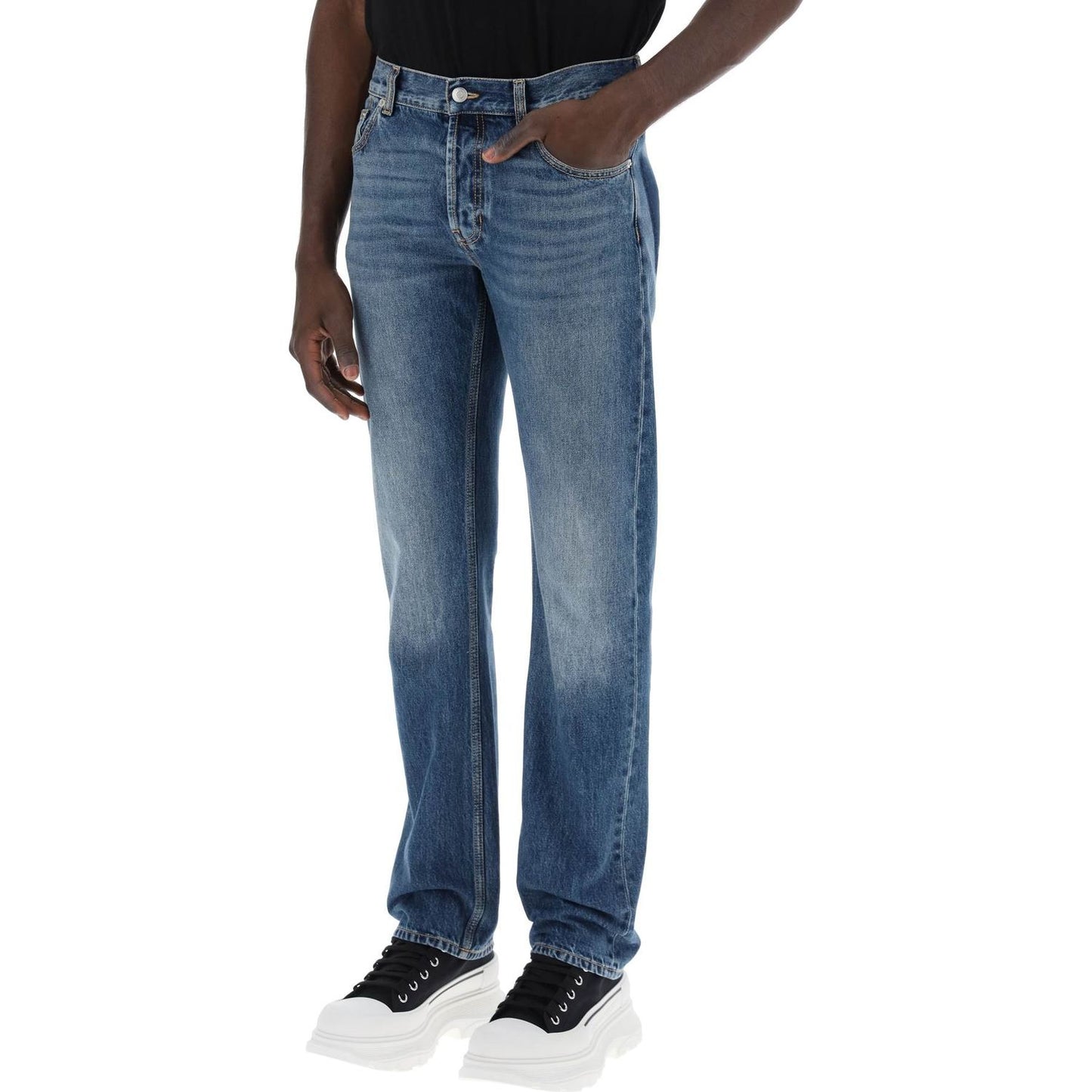 Alexander Mcqueen straight leg jeans with faux pocket on the back. Jeans Alexander Mcqueen Dark Slate Gray