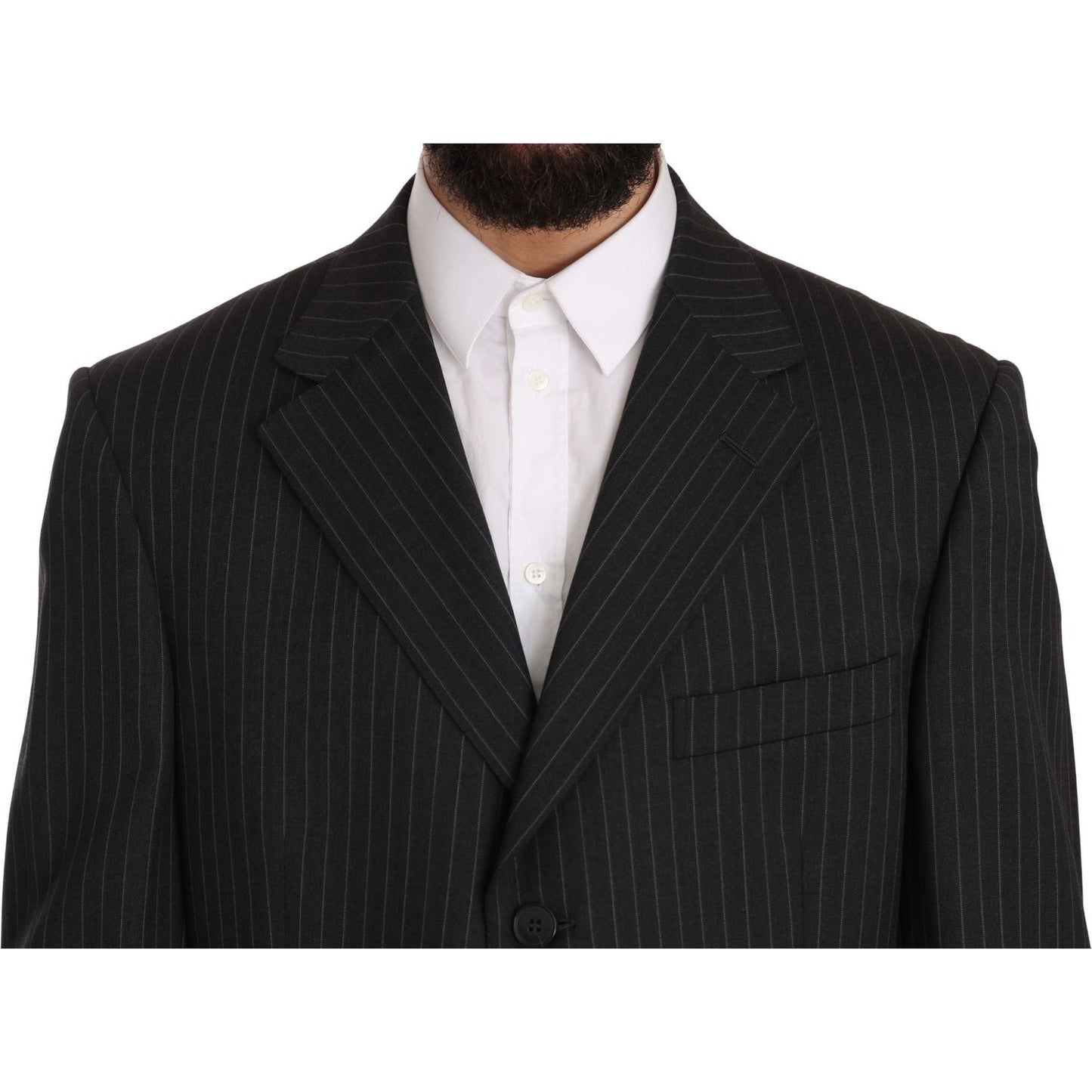 Z ZEGNA Black Striped Two Piece 3 Button 100% Wool Suit KOS1459-52