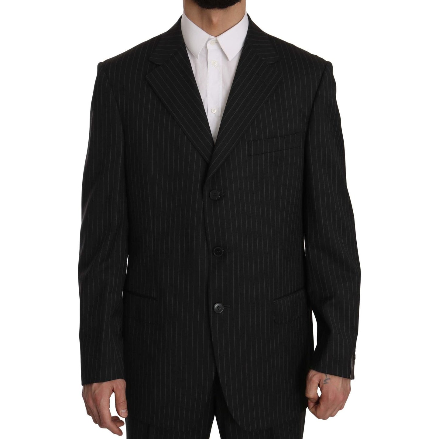 Z ZEGNA Black Striped Two Piece 3 Button 100% Wool Suit KOS1459-52
