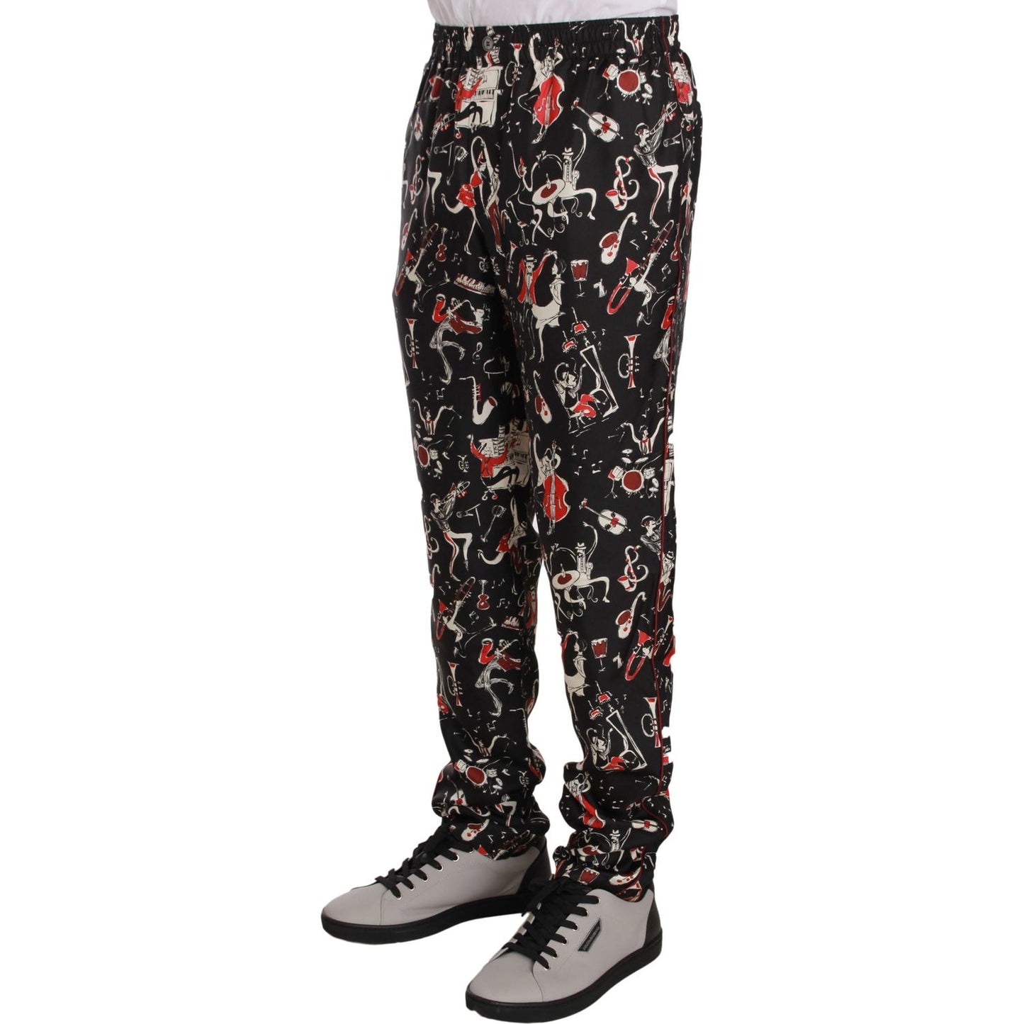 Dolce & Gabbana Elegant Black Silk Lounge Pants with Red Print Dolce & Gabbana Dark Gray