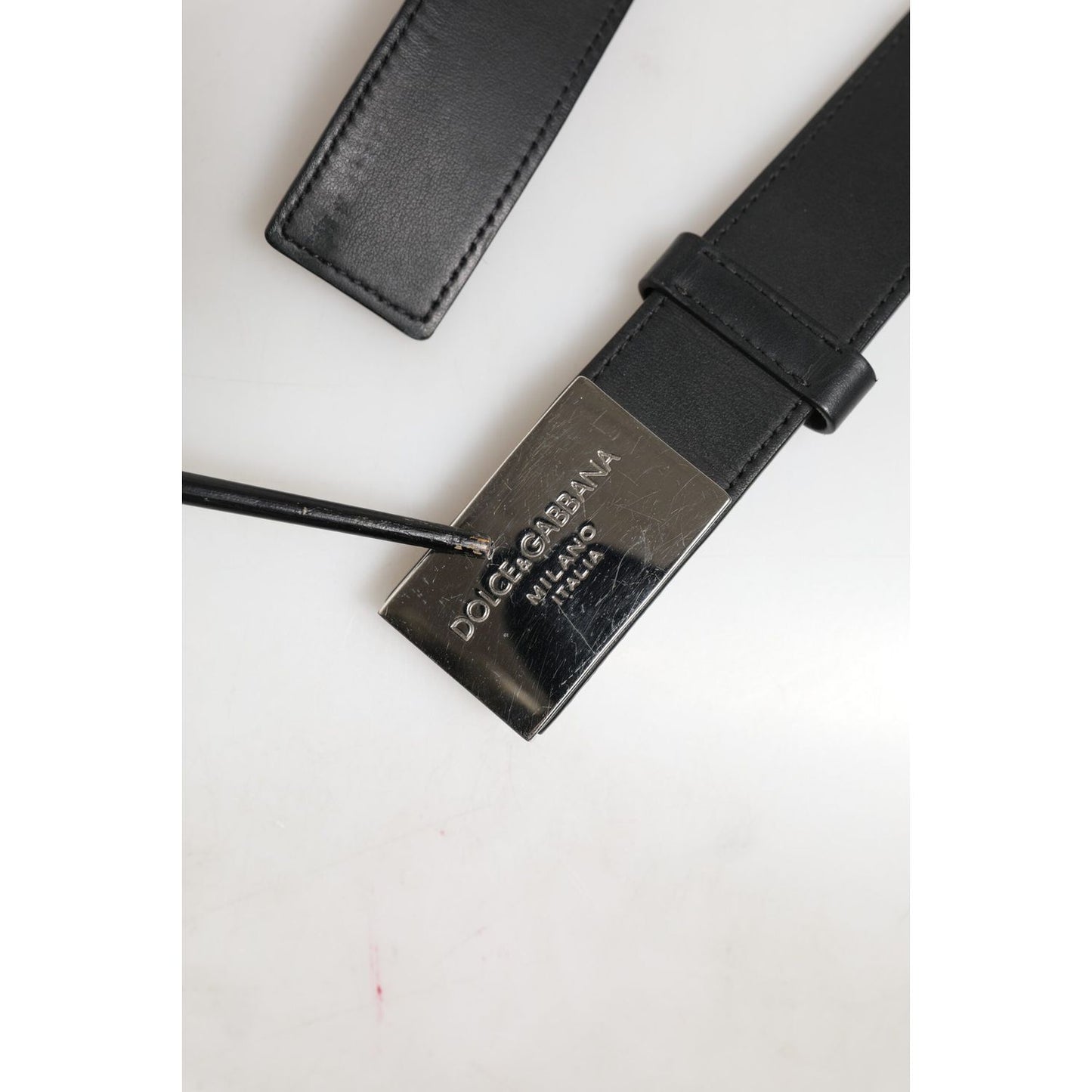 Dolce & Gabbana Black Leather Classic Metal Logo Buckle Belt