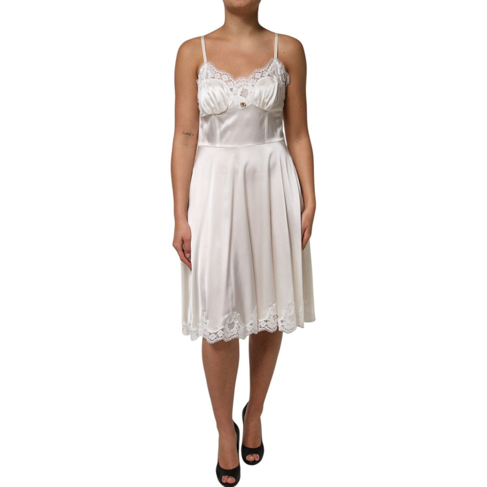 Dolce & Gabbana White Lace DG Logo Silk Dress Sleepwear DR81796-46