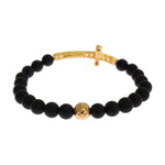Nialaya Matte Onyx Stone Gold CZ Cross 925 Silver Bracelet SIG19014-3