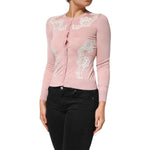 Dolce & Gabbana Pink Floral Lace Detailing Cardigan Sweater TSH90643-36