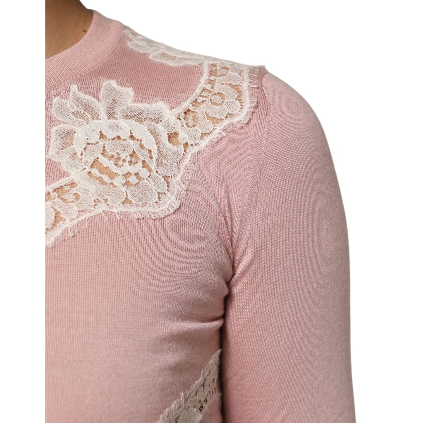 Dolce & Gabbana Pink Floral Lace Detailing Cardigan Sweater TSH90643-36
