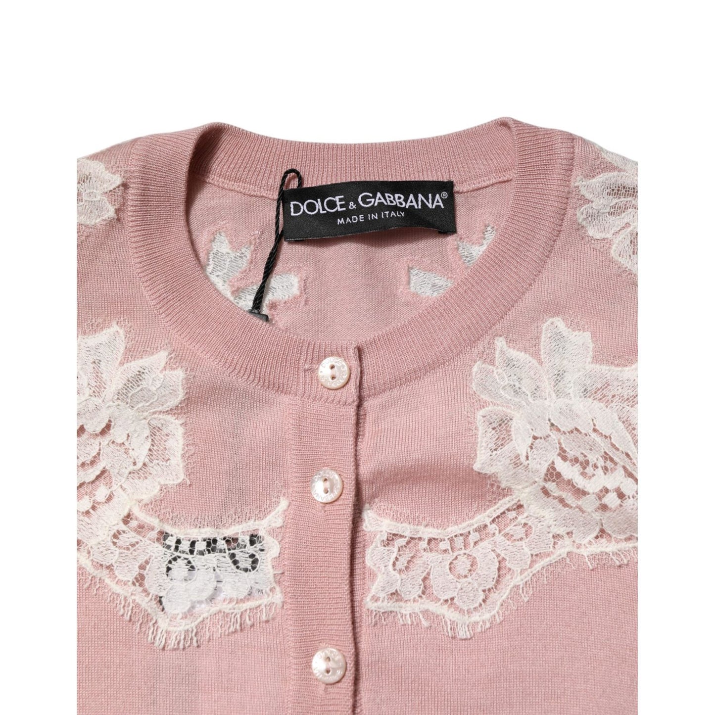 Dolce & Gabbana Pink Floral Lace Detailing Cardigan Sweater TSH90643-36