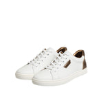 Dolce & Gabbana White Brown Leather Low Top Sneakers Shoes MV7384-45