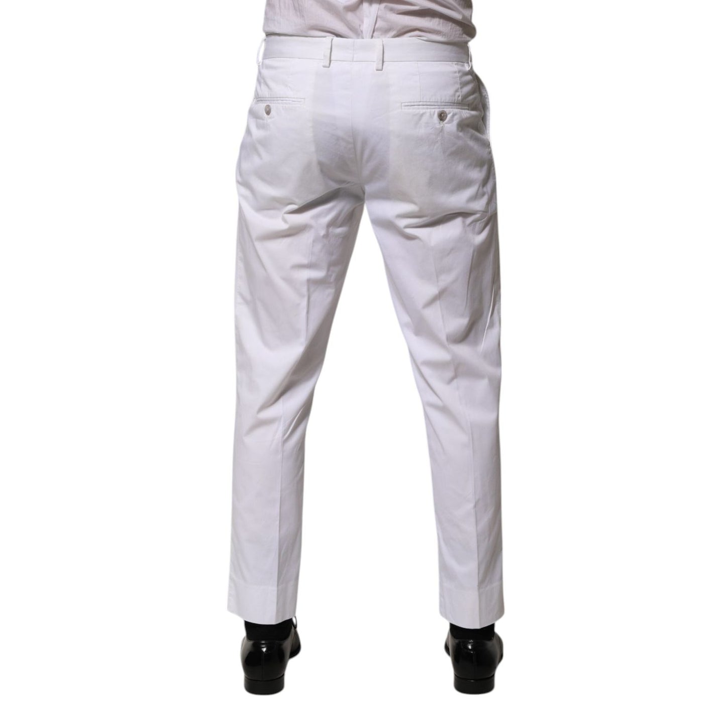 Dolce & Gabbana White Cotton Dress Slim Formal Trouser Pants PAN76652-48