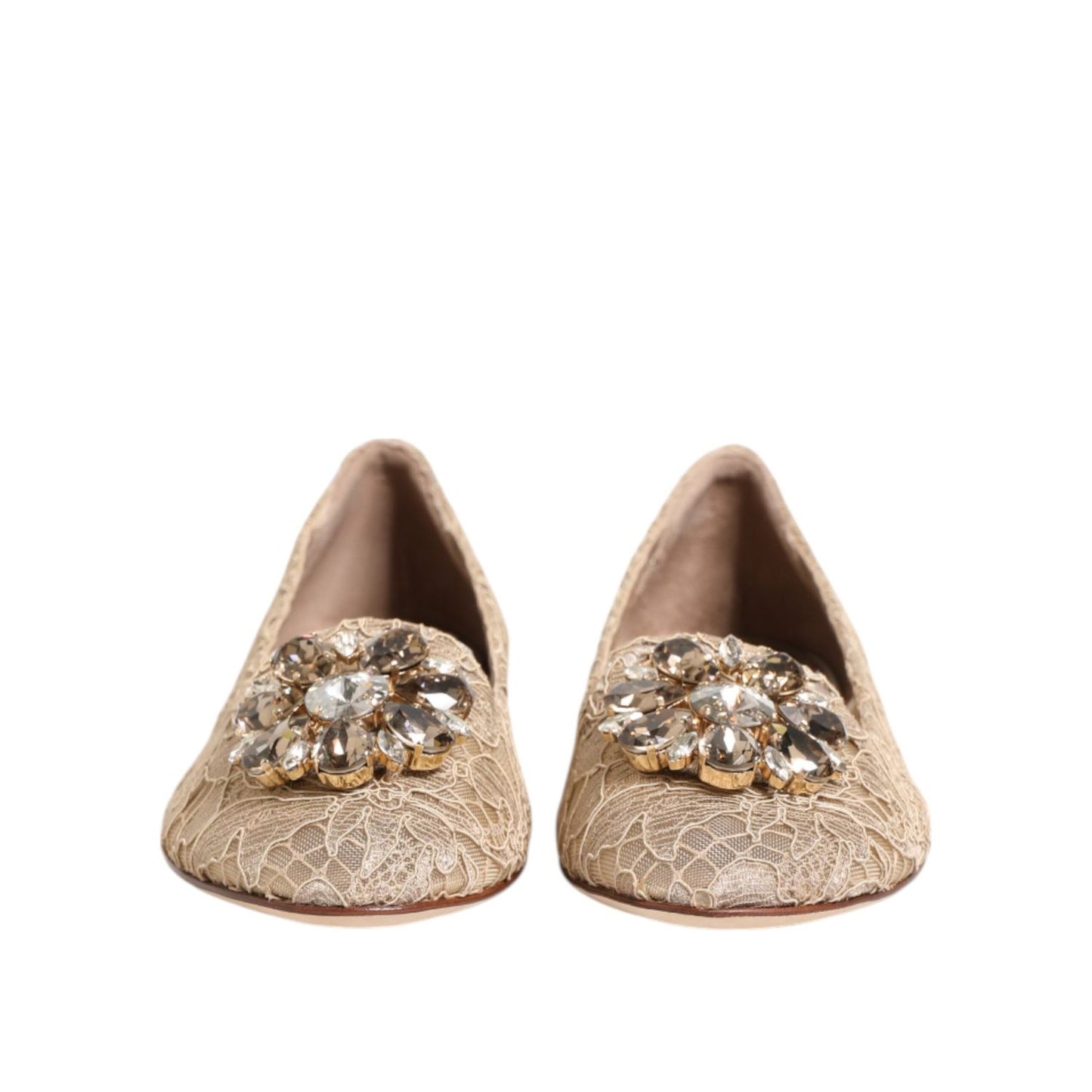 Dolce & Gabbana Ivory Taormina Lace Crystals Flats Shoes LA12822-36