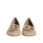 Dolce & Gabbana Ivory Taormina Lace Crystals Flats Shoes LA12822-36