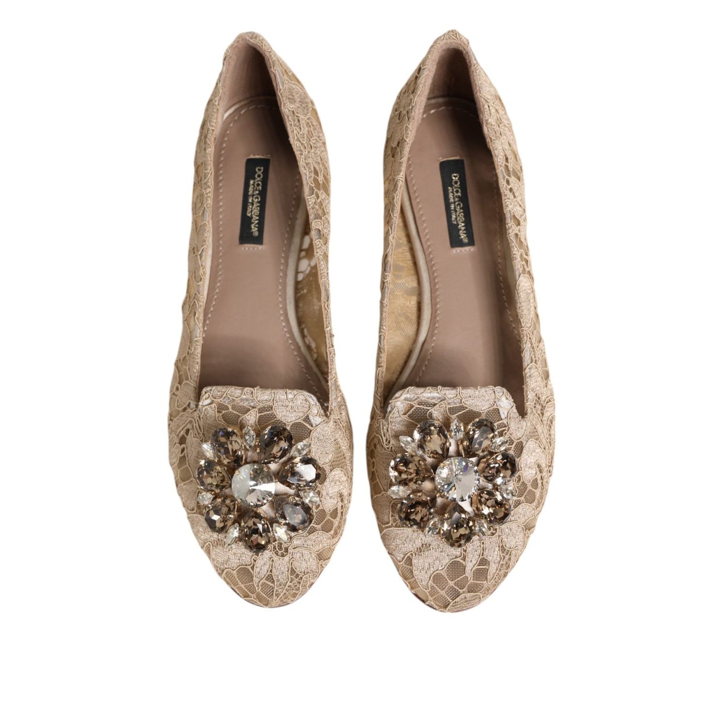 Dolce & Gabbana Ivory Taormina Lace Crystals Flats Shoes LA12822-36