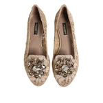 Dolce & Gabbana Ivory Taormina Lace Crystals Flats Shoes LA12822-36