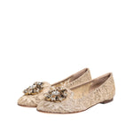 Dolce & Gabbana Ivory Taormina Lace Crystals Flats Shoes LA12822-36