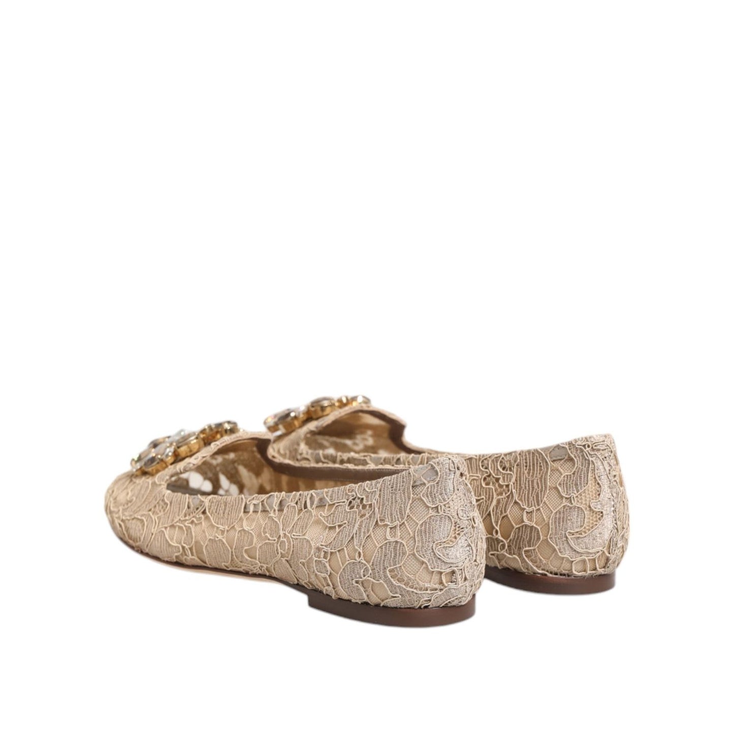 Dolce & Gabbana Ivory Taormina Lace Crystals Flats Shoes LA12822-36