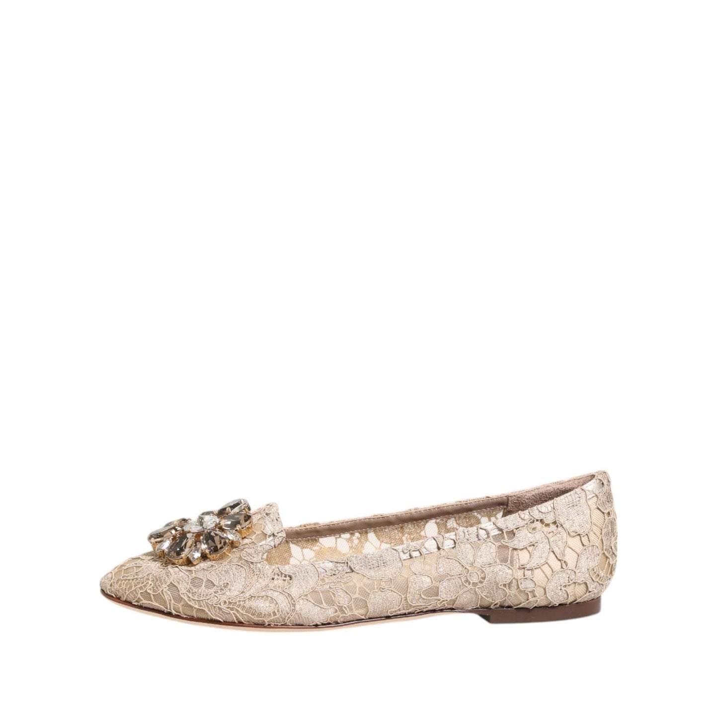 Dolce & Gabbana Ivory Taormina Lace Crystals Flats Shoes LA12822-36