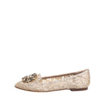 Dolce & Gabbana Ivory Taormina Lace Crystals Flats Shoes LA12822-36