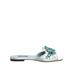 Dolce & Gabbana Silver Blue Leather Bead Embellish Slide Shoes LA12824-35