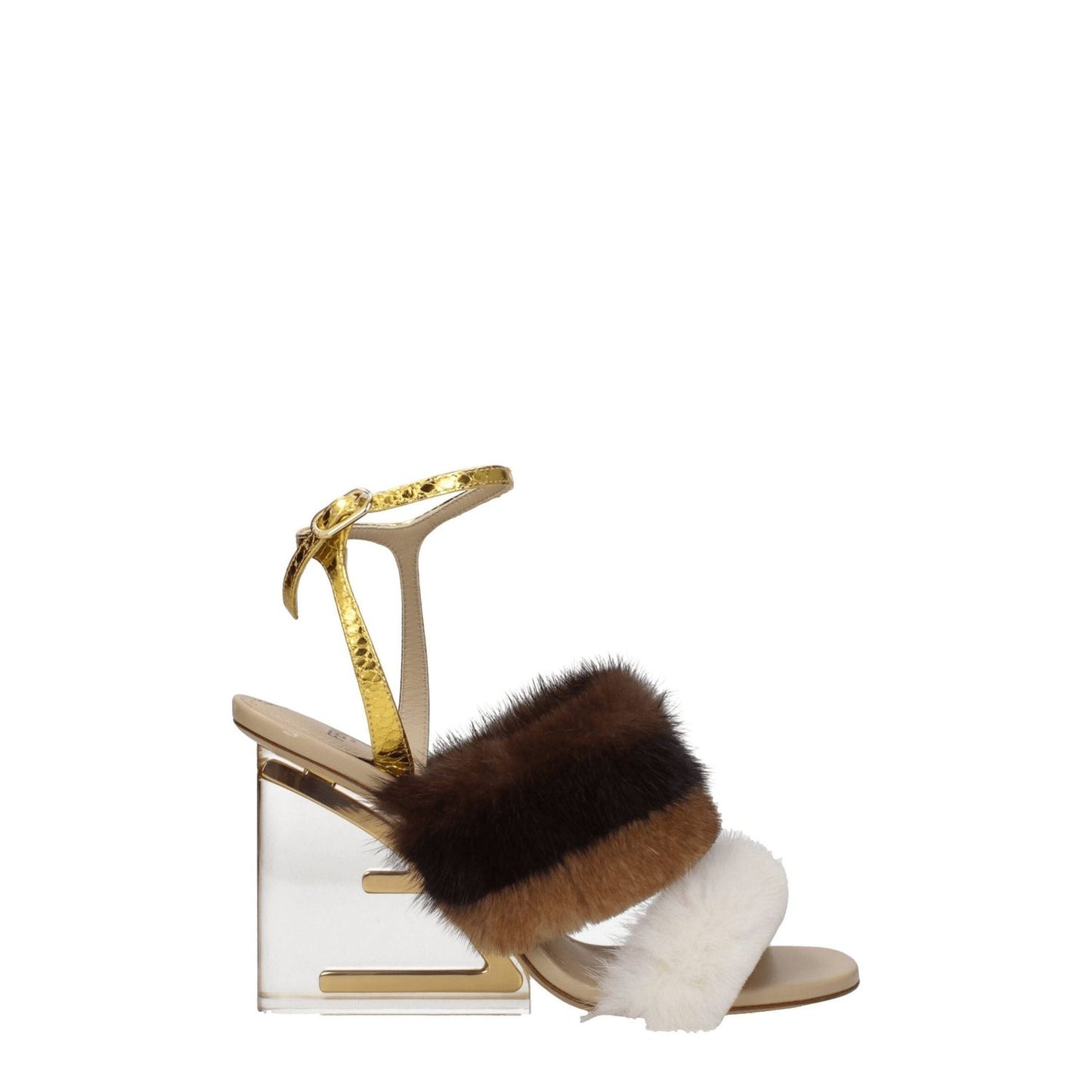 Fendi Brown Mink Strap-Ons Sandals FE-8547460841737-EU38/US8