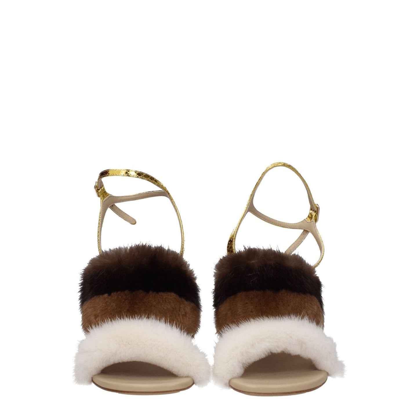 Fendi Brown Mink Strap-Ons Sandals FE-8547460841737-EU38/US8