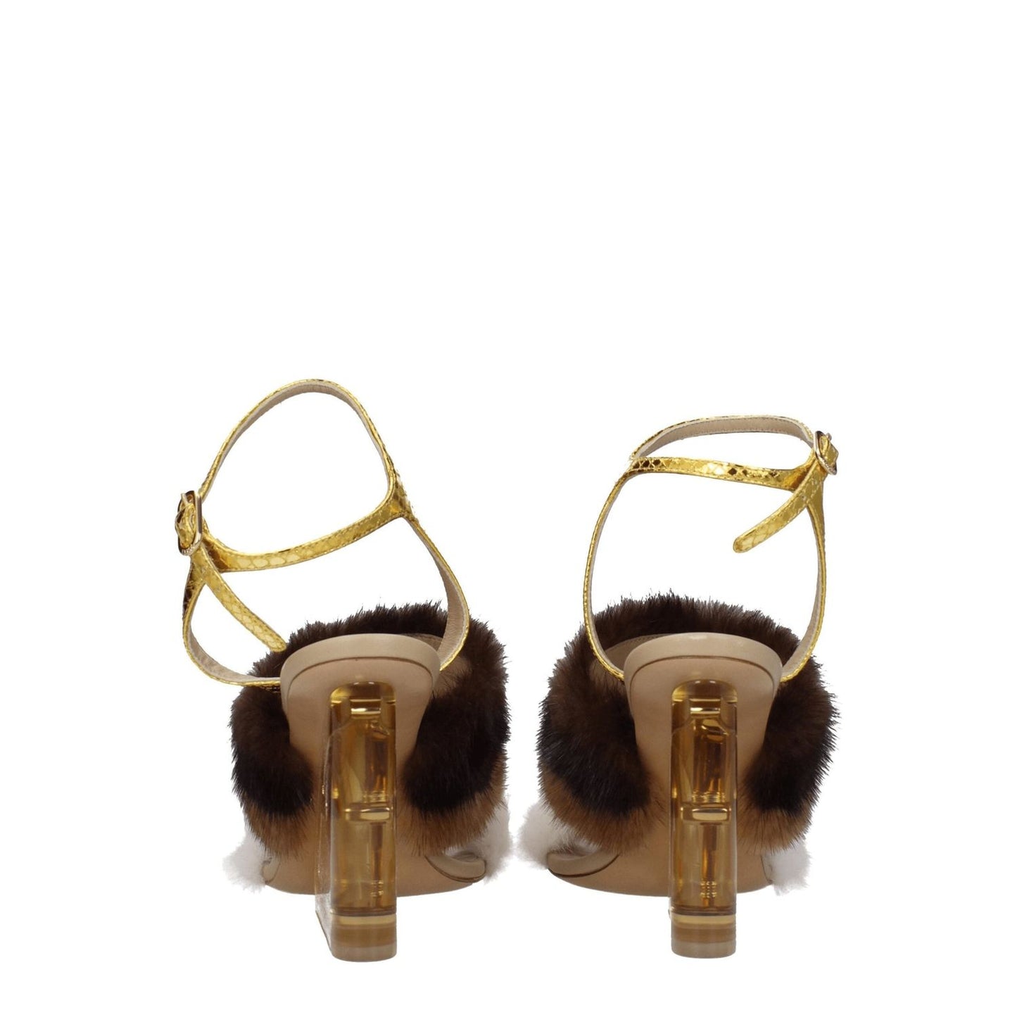 Fendi Brown Mink Strap-Ons Sandals FE-8547460841737-EU38/US8