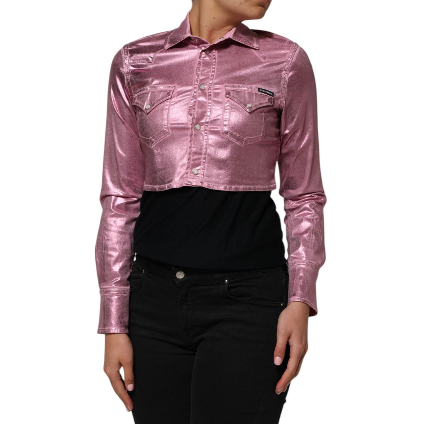 Dolce & Gabbana Pink Cotton Stretch Collared Cropped Jacket JKT41565-38