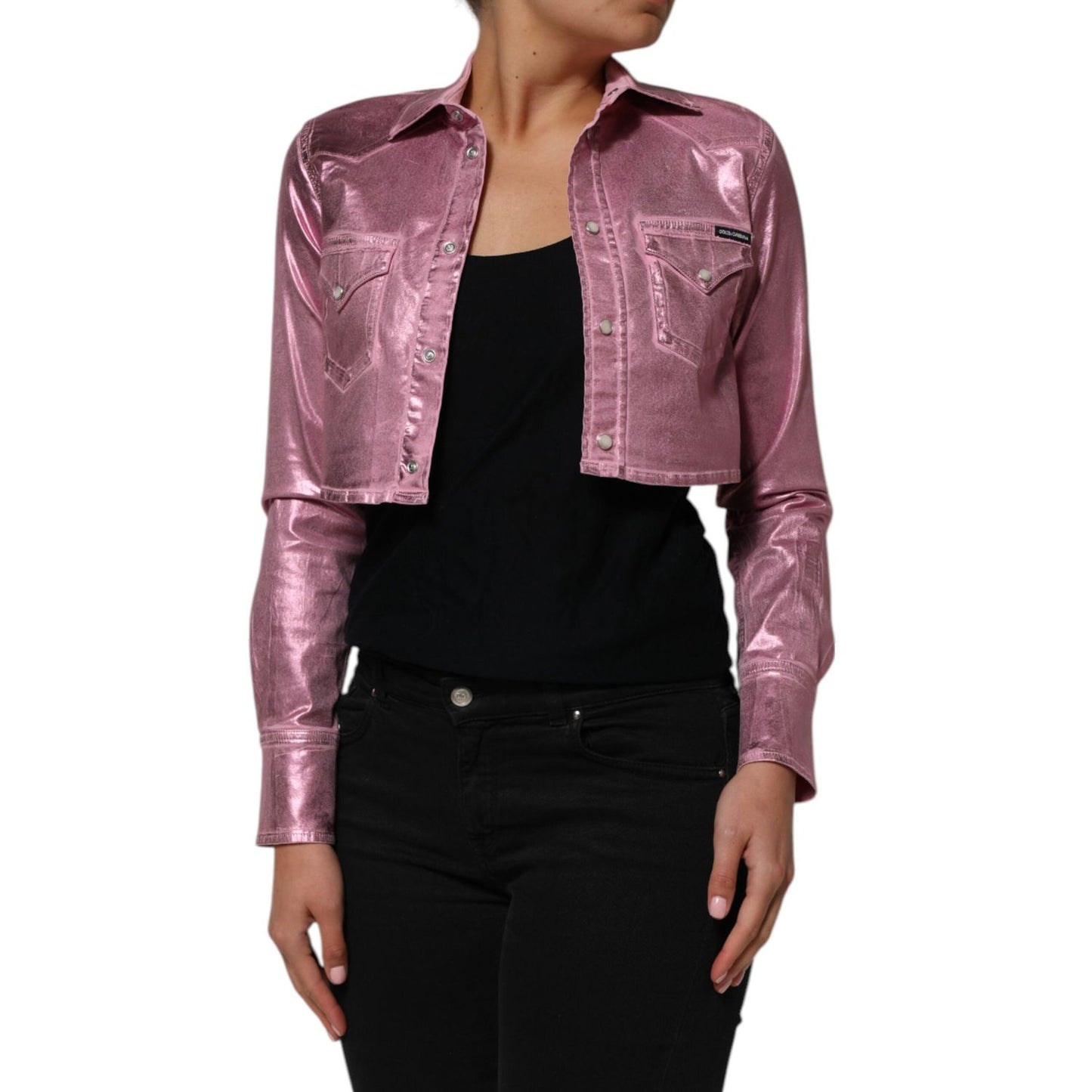 Dolce & Gabbana Pink Cotton Stretch Collared Cropped Jacket JKT41565-38