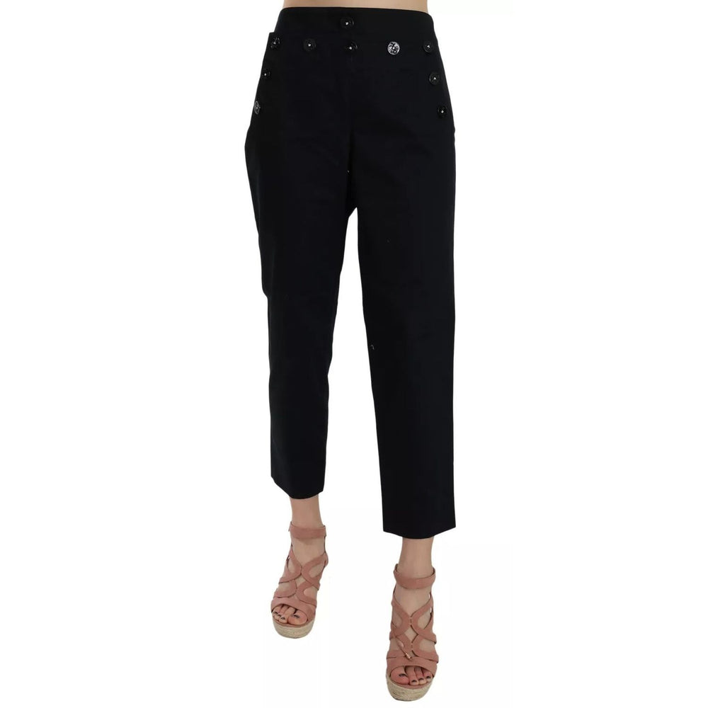 Dolce & Gabbana Black Cropped Front Button Embellished Pants PAN70011-36