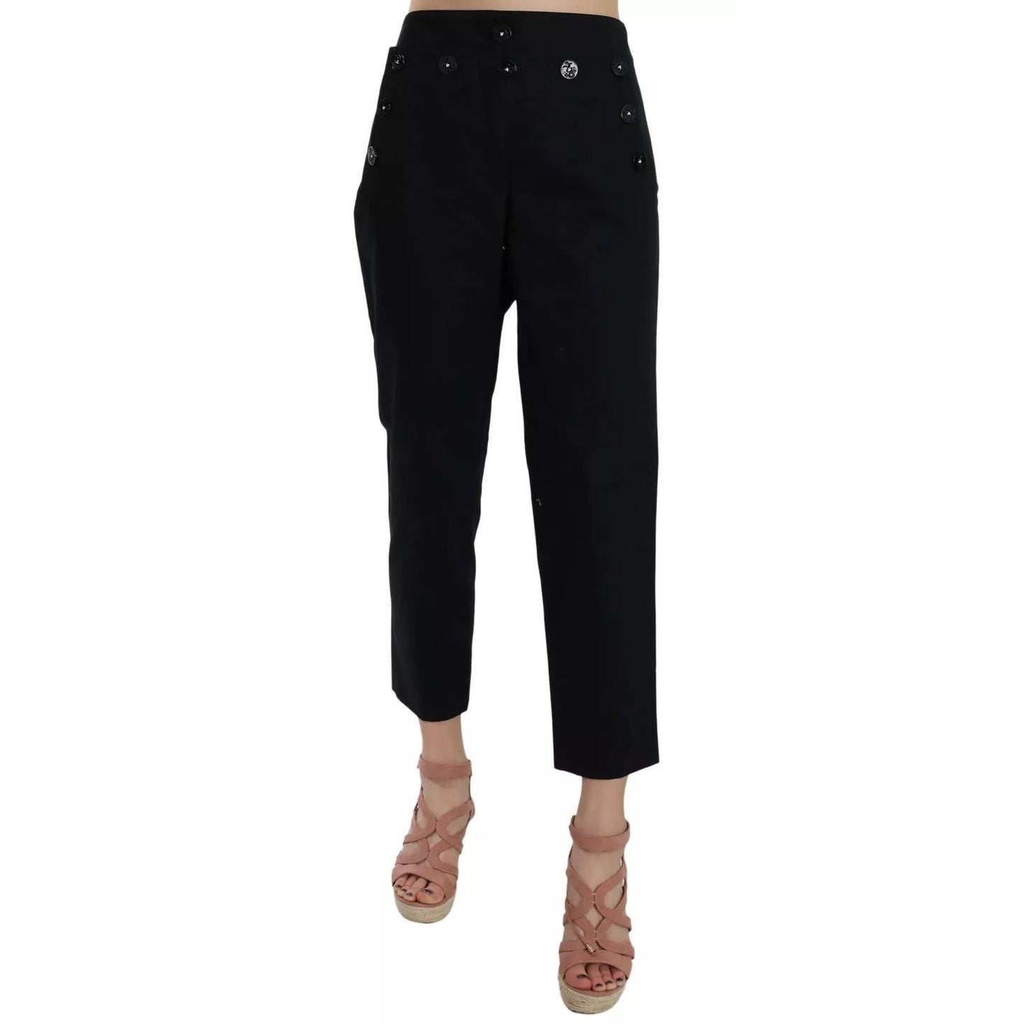 Dolce & Gabbana Black Cropped Front Button Embellished Pants PAN70011-36