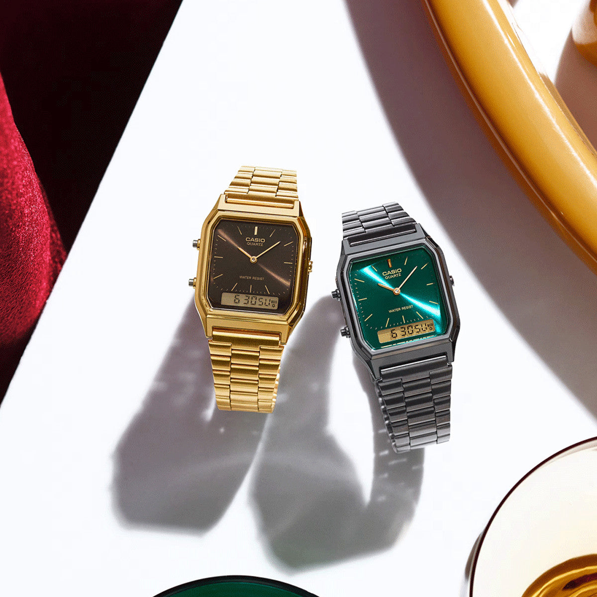 CASIO VINTAGE Mod. EDGY COLLECTION GUN METAL - EMERALD GREEN WATCHES CASIO COLLECTION & VINTAGE Black