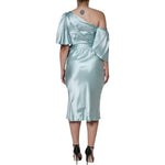 Dolce & Gabbana Mint Green Silk Fit Cut One Shoulder Dress DR28279-40