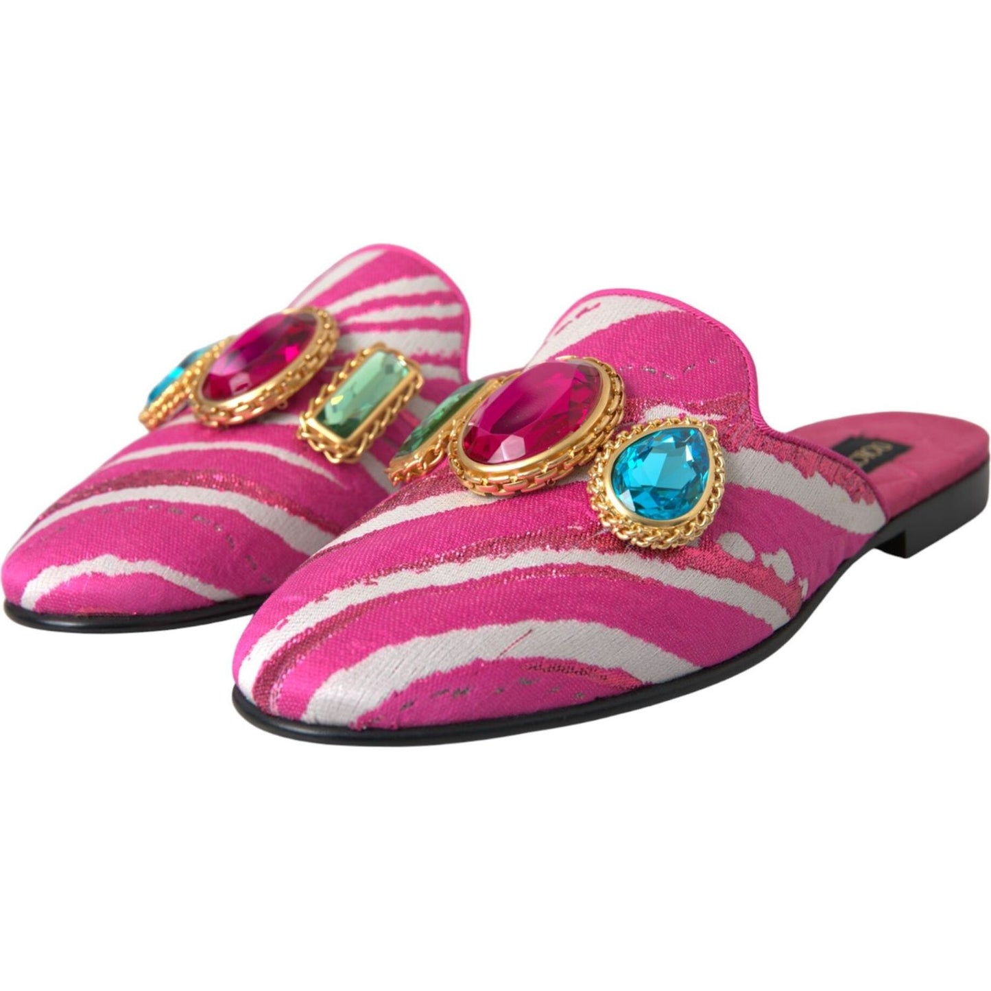 Dolce & Gabbana Pink Jacquard Crystal Mule Flat Sandals Shoes LA11172-38