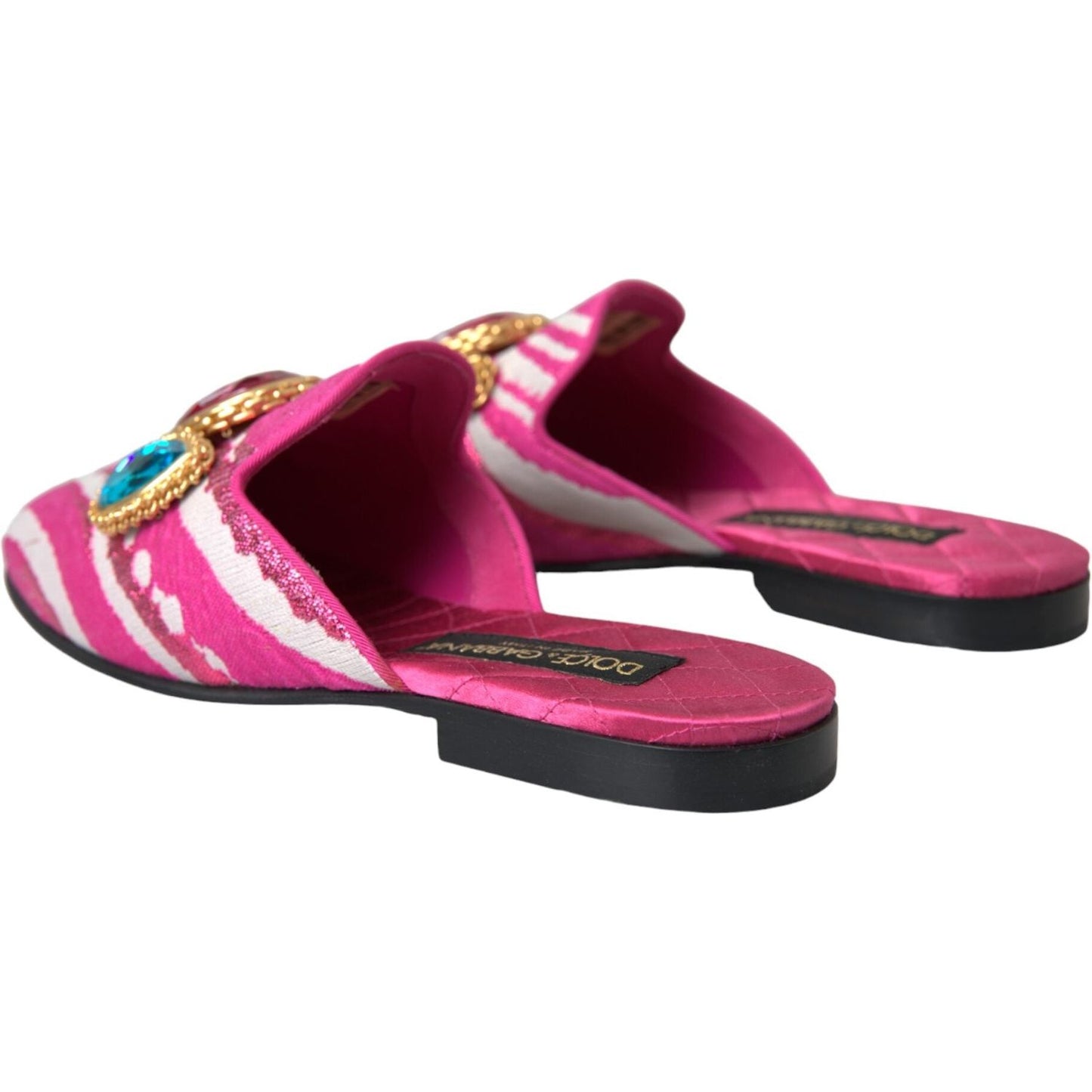 Dolce & Gabbana Pink Jacquard Crystal Mule Flat Sandals Shoes LA11172-38