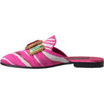 Dolce & Gabbana Pink Jacquard Crystal Mule Flat Sandals Shoes LA11172-38