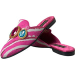 Dolce & Gabbana Pink Jacquard Crystal Mule Flat Sandals Shoes LA11172-38