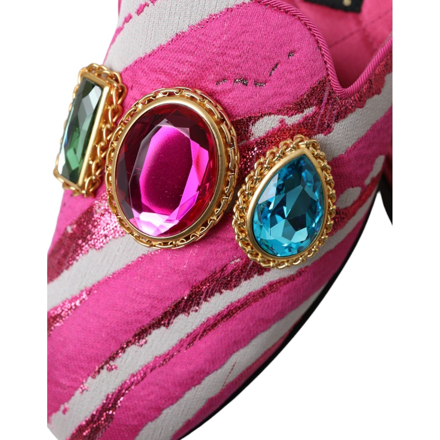 Dolce & Gabbana Pink Jacquard Crystal Mule Flat Sandals Shoes LA11172-38