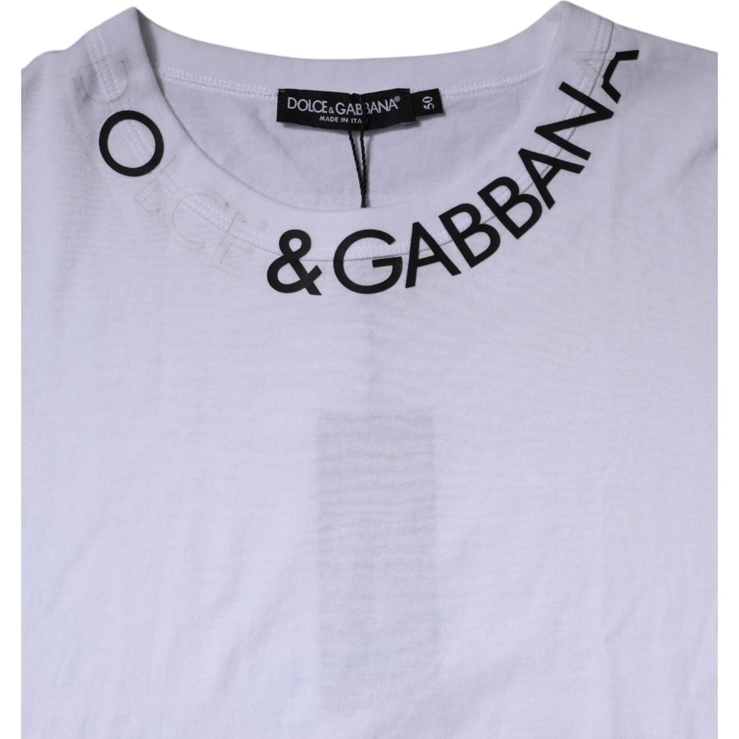 Dolce & Gabbana White Cotton Logo Crew Neck Short Sleeves T-shirt TSH87438-50
