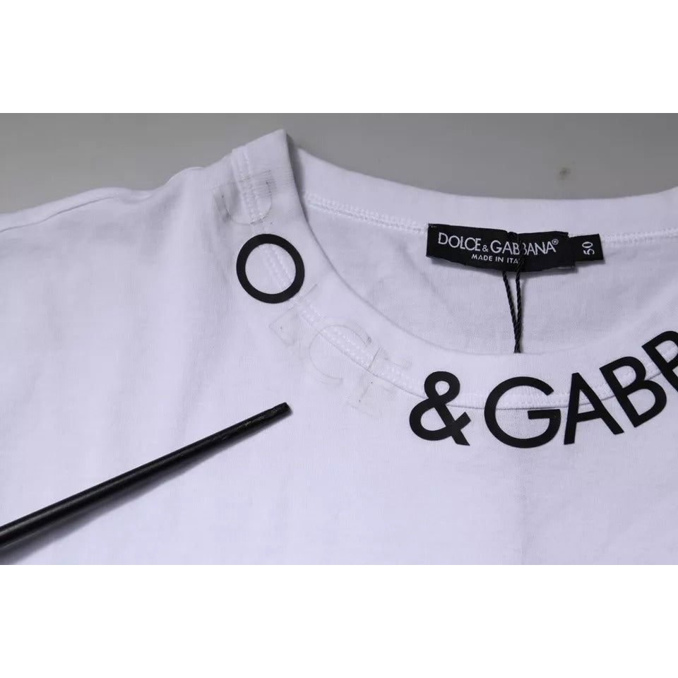 Dolce & Gabbana White Cotton Logo Crew Neck Short Sleeves T-shirt TSH87438-50