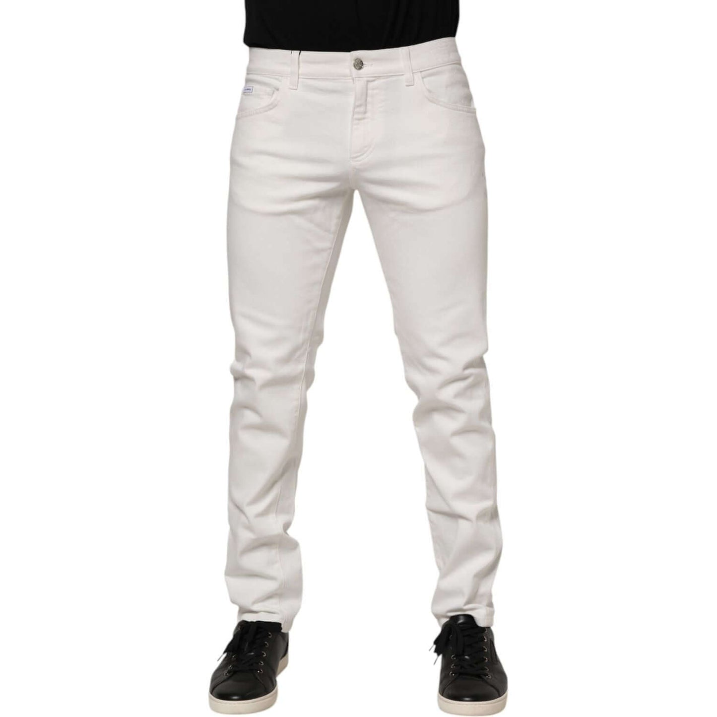 Dolce & Gabbana White Cotton Logo Plaque Slim Fit Denim Jeans PAN76405-48