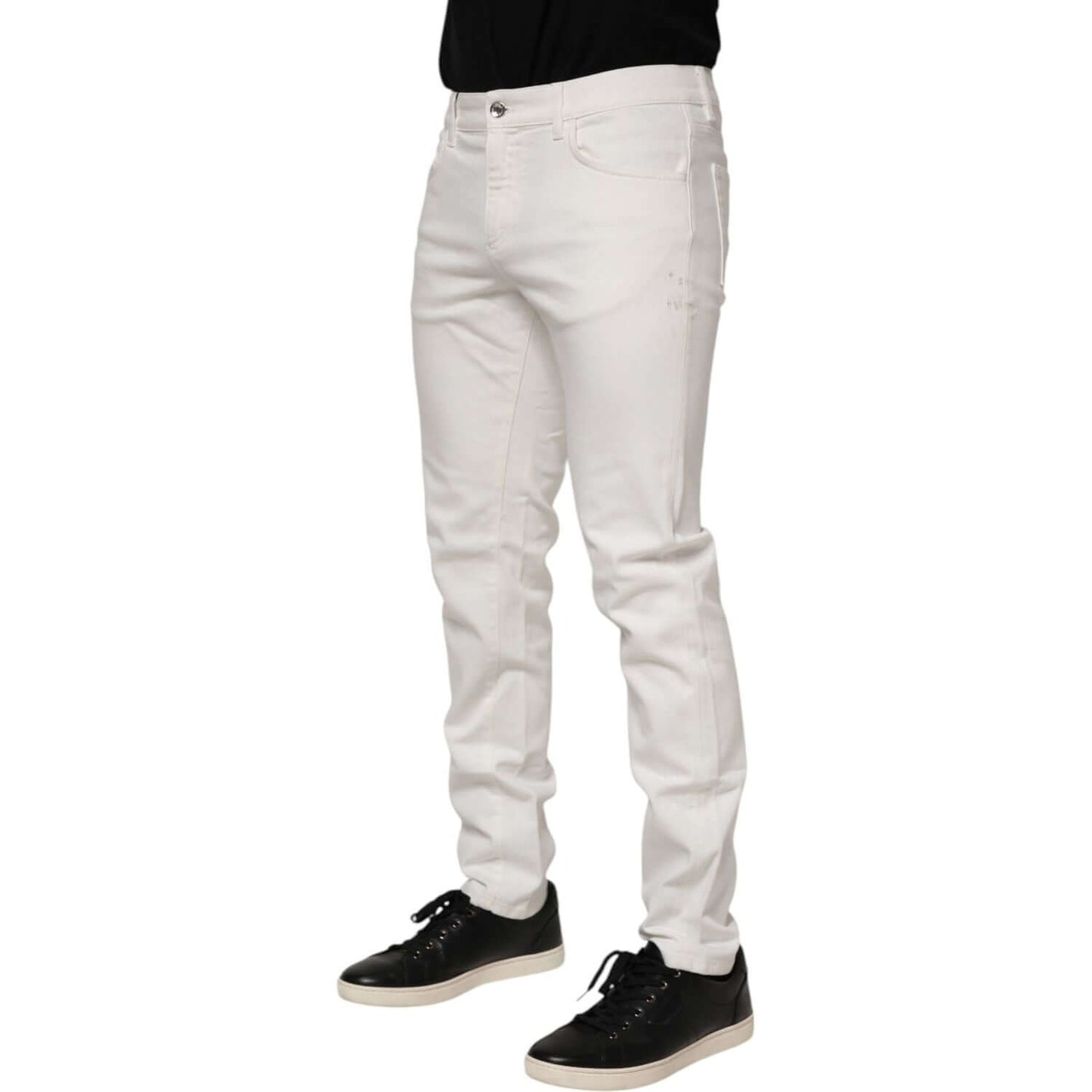 Dolce & Gabbana White Cotton Logo Plaque Slim Fit Denim Jeans PAN76405-48