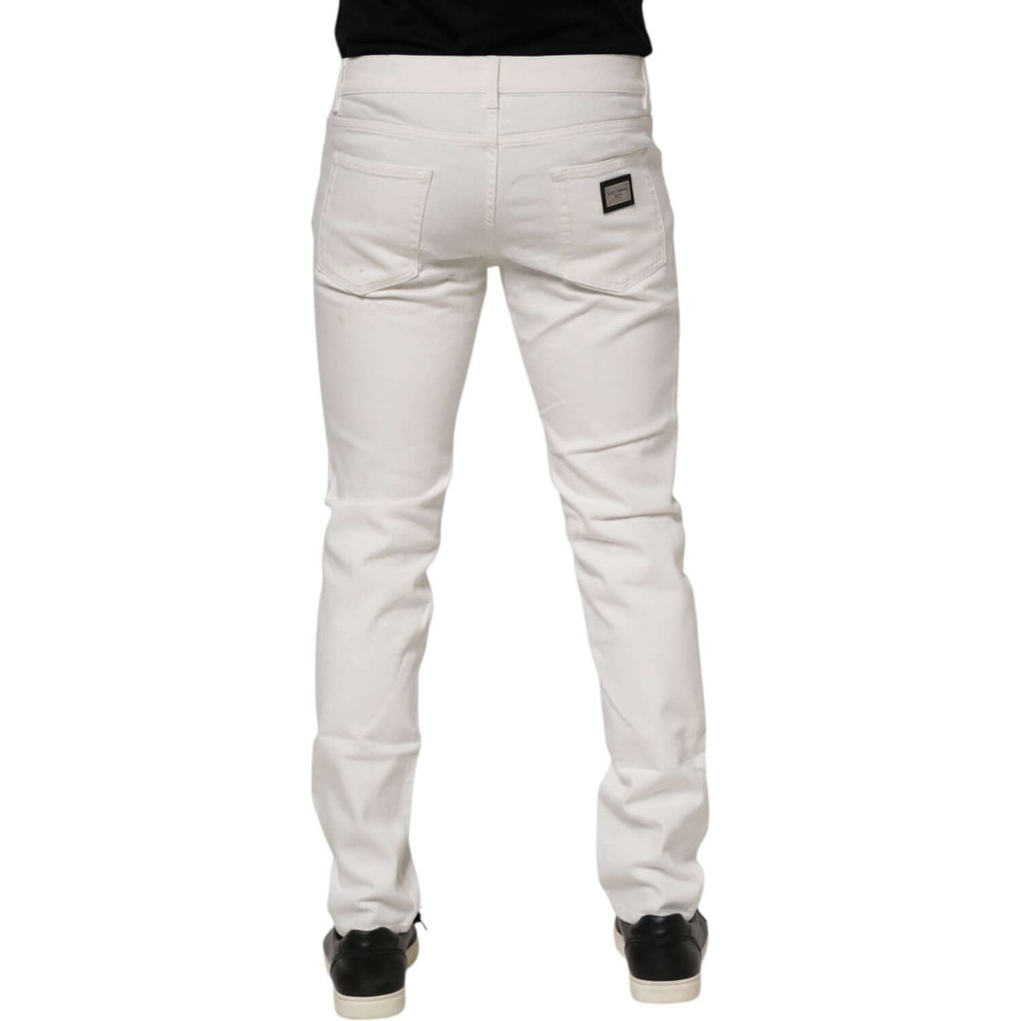 Dolce & Gabbana White Cotton Logo Plaque Slim Fit Denim Jeans PAN76405-48